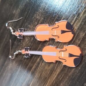 Violin Musical EARRINGS dangle acrylic NWT